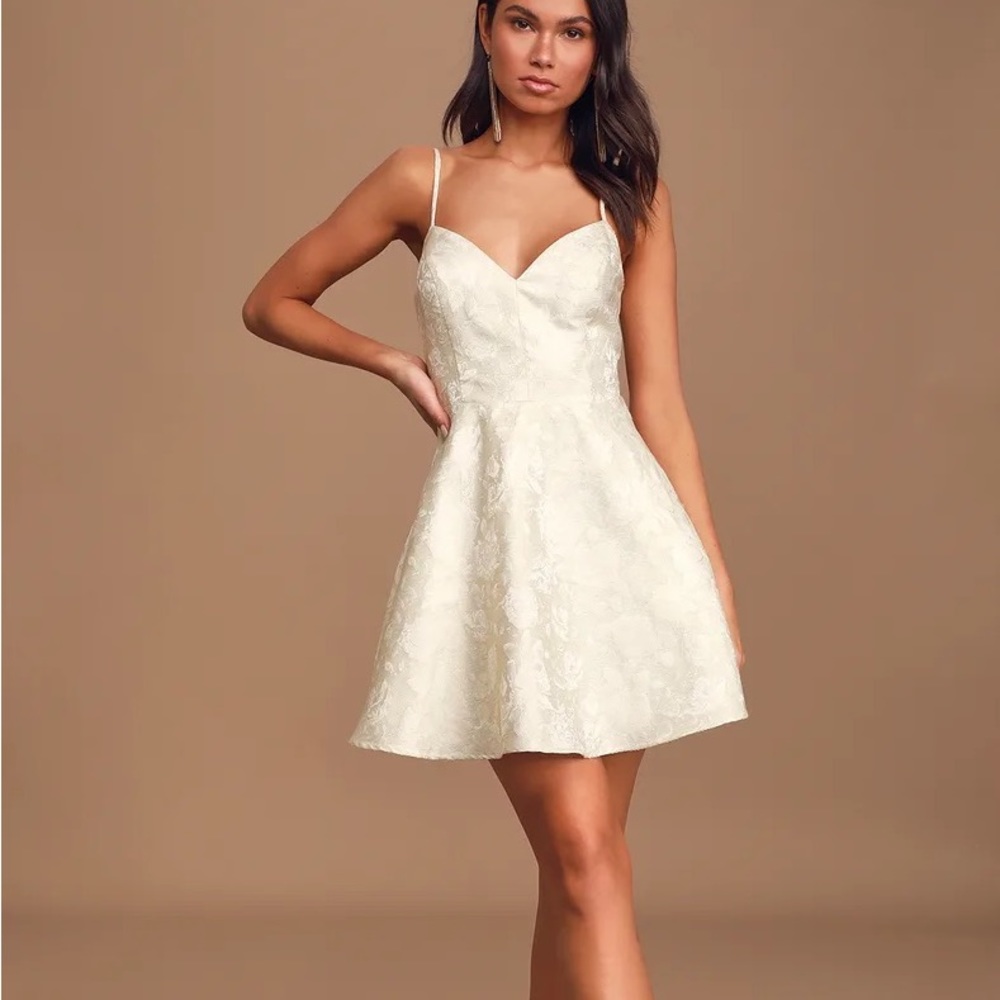 Lulus gold jacquard skater dress